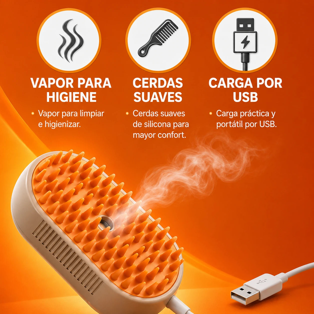 Cepillo de Vapor 3 en 1 – Previene, Masajea y Purifica