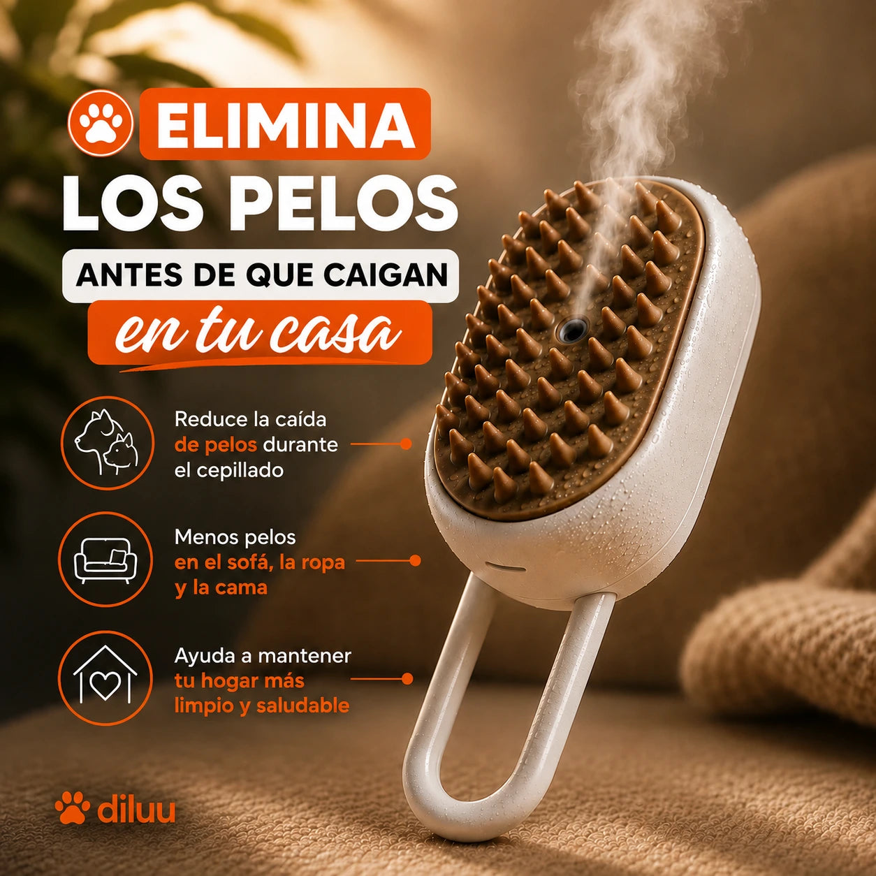 Cepillo Vaporizador - Elimina el Pelo, Limpia y Masajea